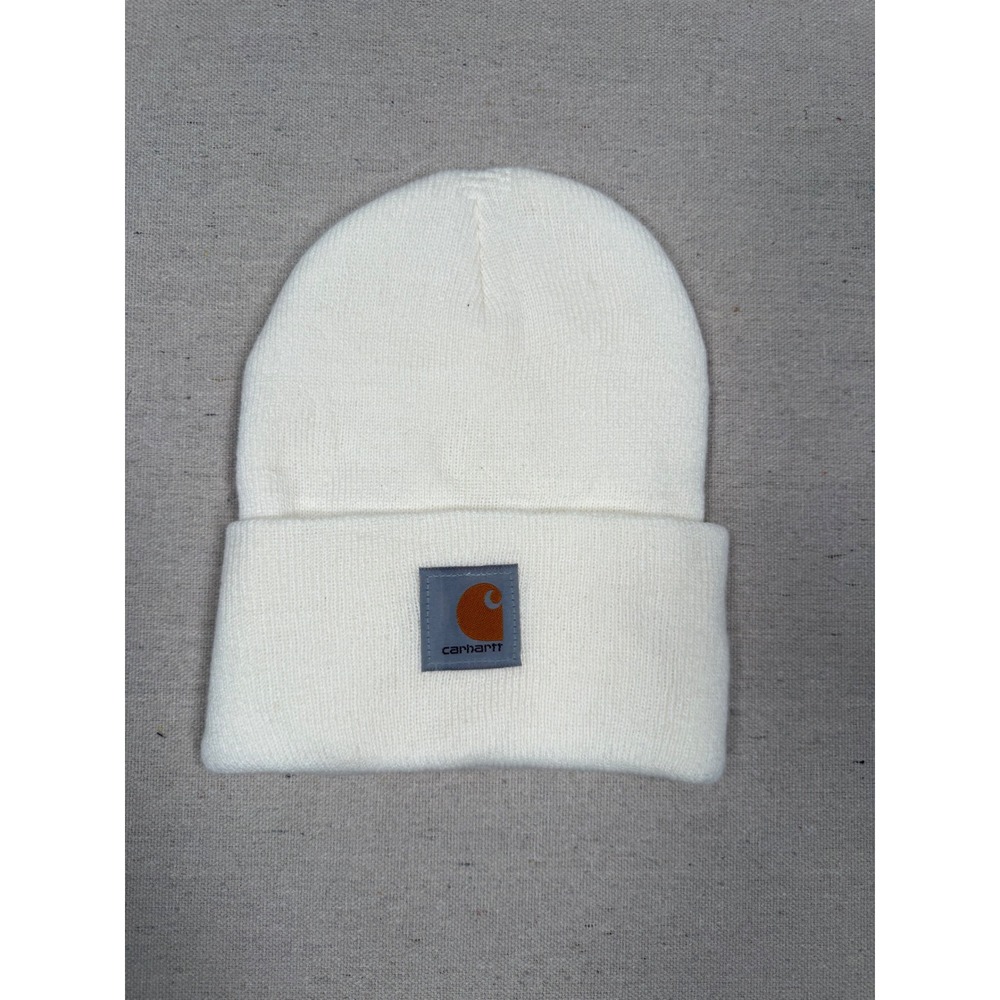 Carhartt Acrylic Watch Hat Beanie Off White Cream Cuffed Knit Cap Logo Patch
